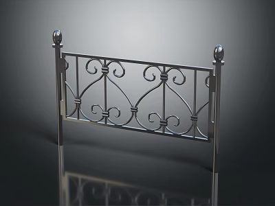 Decorative Wrought Iron Railing Design With Scrollwork Patterns And Spherical Finials 3d model