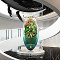 Modern Interior With Spiral Staircase Glass Vase Green Plants And Marble Base