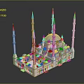 Traditional Islamic Mosque Architecture With Blue Dome And Multiple Minarets
