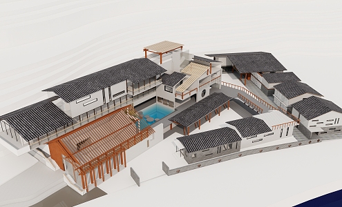 New Chinese Style Residential Building 3d model