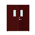 Crimson Wooden Double Doors With Glass Panels In Open Position For Interior