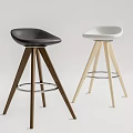 Modern Black and White Bar Stools with Leather Seats Wooden Legs and Metal Footrests