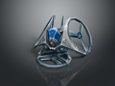 Futuristic Mechanical Device With Silver Frame Blue Panel Red Accent And Circular Components 3d model