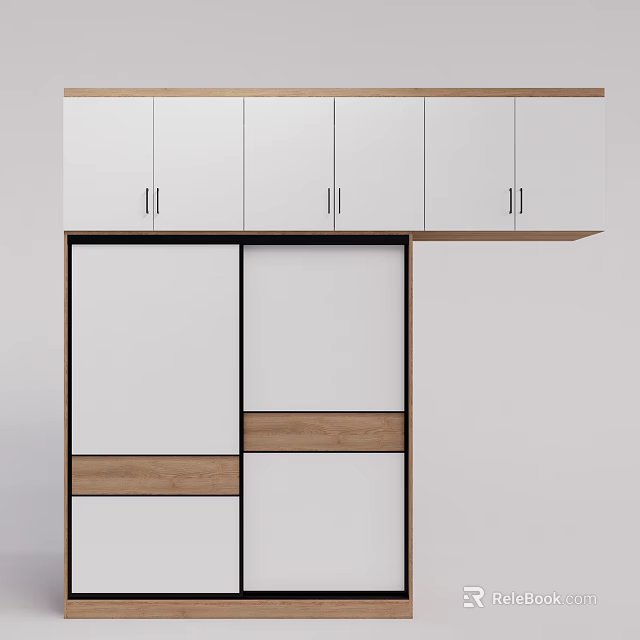 Modern Minimalist Wardrobe Design With Sliding Doors Upper Cabinets And White Wooden Finish 3d model 