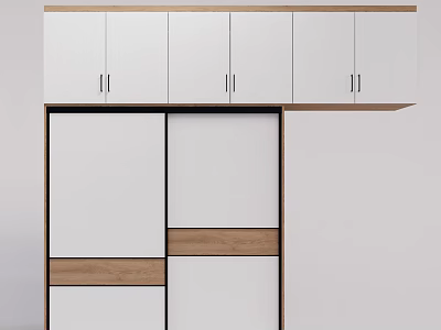 Modern Minimalist Wardrobe Design With Sliding Doors Upper Cabinets And White Wooden Finish 3d model