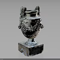 Ancient Stone Ornamental Urn With Intricate Decorative Carvings And Square Pedestal
