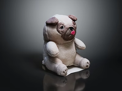 Cute Pug Stuffed Toy As Decor On Living Room Furniture 3d model