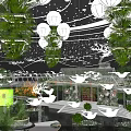Elegant Banquet Hall With Chandeliers Green Plants And Modern Stage Design