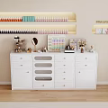 Stylish Decorative Cabinet With White Wood Design Multiple Drawers Shelves For Cosmetics Storage