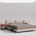Modern Double Bed With Upholstered Beige Frame Red Nightstand And Brown Bedding 3d model