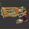 Orange And White Sci Fi Mechanical Pistol With Exposed Components And Bullets