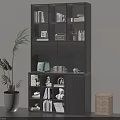 Modern Gray Storage Cabinet Shelf With Books Decorative Items And Potted Plant