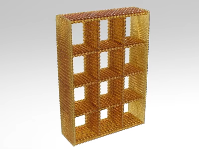Golden Grid Design Bookcase With Multi Tier Square Compartments And Open Shelves 3d model