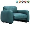 Modern Green Leather Single Seater Sofa with Rounded Arms and Plush Backrest Design