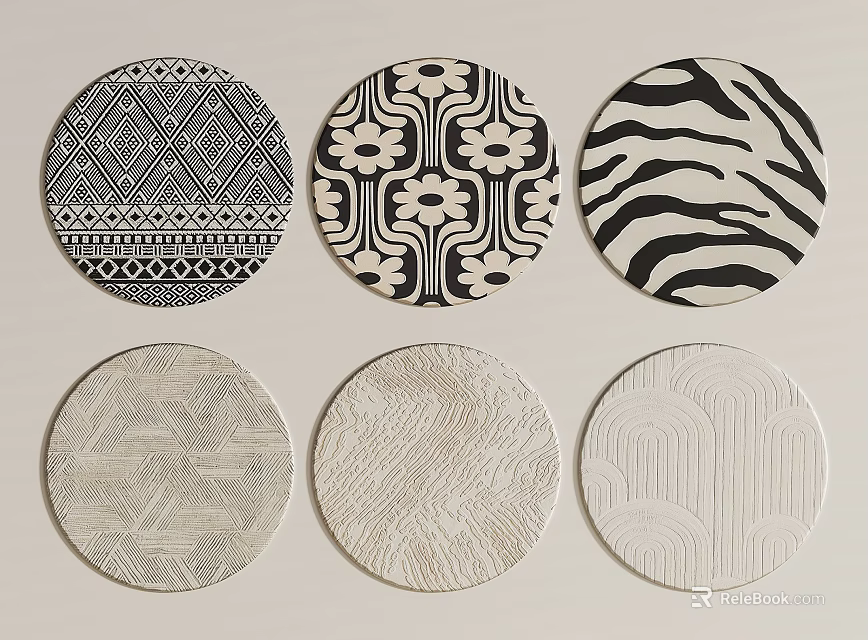 Round Rugs with Various Patterns in Black White and Neutral Tones 3d model