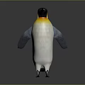 Standing Penguin With Black White Yellow Orange Neck From Back View On Gray Background