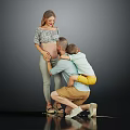 Parents And Child With Pregnant Mother Sharing Tender Family Interaction Moment 3d model