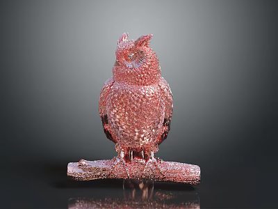 Pink Decorative Crystal Owl Figurine With Sparkling Texture On Branch Base 3d model