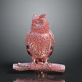 Pink Decorative Crystal Owl Figurine With Sparkling Texture On Branch Base