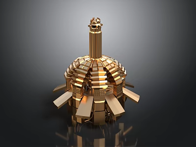 Ornamental Golden Dome Tower Structure With Supporting Panels And Shiny Brass 3d model