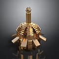 Ornamental Golden Dome Tower Structure With Supporting Panels And Shiny Brass