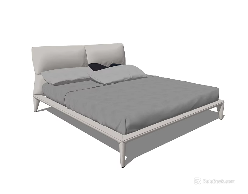 Modern Double Bed With Gray Headboard Mattress Bedding And Pillows 3d model