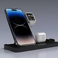 Wireless Charging Station With Smartphone Smartwatch And Wireless Earbuds On Black Base