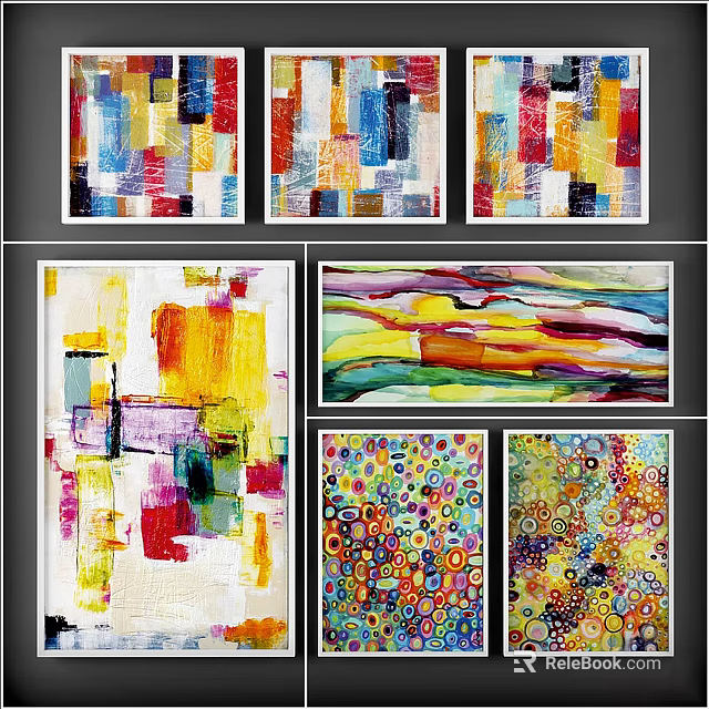 Modern Abstract Oil Paintings With Vibrant Colors Geometric Patterns And Textures 3d model 