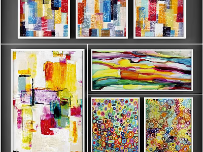 Modern Abstract Oil Paintings With Vibrant Colors Geometric Patterns And Textures 3d model