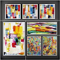 Modern Abstract Oil Paintings With Vibrant Colors Geometric Patterns And Textures