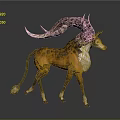 Mythical Fantasy Creature With Large Curved Horns Orange Spotted Fur And White Underbelly