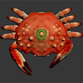 Vibrant Spiky Crab With Red And Yellow Shell And Small Green Object On Top