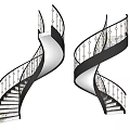 Modern Black Spiral Staircase With White Marble Steps And Metal Railings