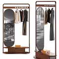 Modern Full Length Mirror With Clothes Rack Hanging Clothes On Wooden Base
