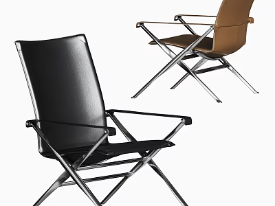Modern Minimalist Leisure Chair with Black and Brown Leather Upholstered Metal Frame Cross Legs 3d model