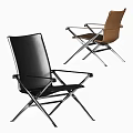 Modern Minimalist Leisure Chair with Black and Brown Leather Upholstered Metal Frame Cross Legs