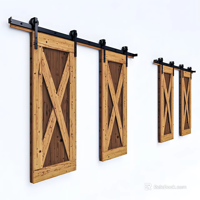 Wooden Sliding Barn Doors With X Pattern Design For Interior Space Decoration And Home Improvement 3d model 