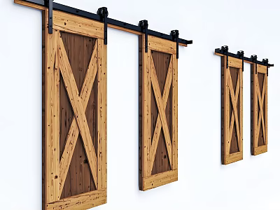 Wooden Sliding Barn Doors With X Pattern Design For Interior Space Decoration And Home Improvement 3d model