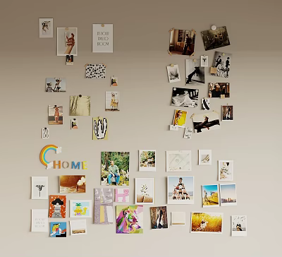 Decorative Photo Wall With Various Photos HOME Lettering And Rainbow Decor 3d model