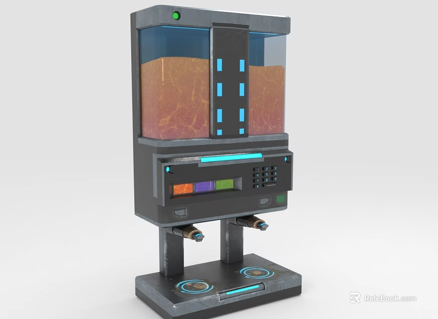 Futuristic Advanced Device With Transparent Window Orange Material Blue Indicator Lights And Nozzles On Base 3d model 