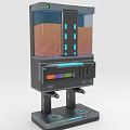 Futuristic Advanced Device With Transparent Window Orange Material Blue Indicator Lights And Nozzles On Base
