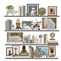 Decorative Ornament Collection with Animal Figurines Mini House Models Photo Frames Clock Cactus on Shelves