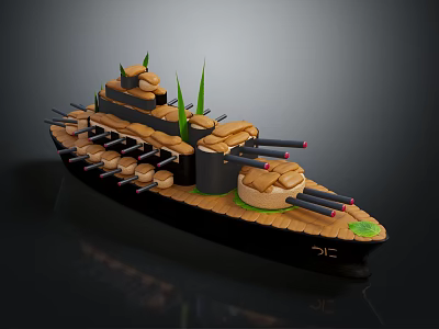 Decorative Model Ship With Cannons Green Accents Black Base And Wooden Details 3d model