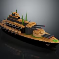 Decorative Model Ship With Cannons Green Accents Black Base And Wooden Details
