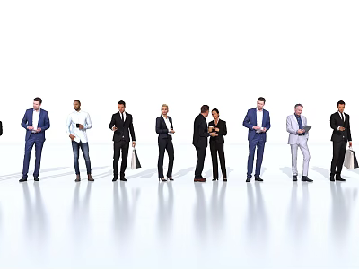 Group of Business Professionals Standing in a Row with Documents and Tablets 3d model