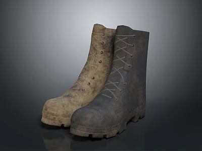 Rugged Work Boots In Brown And Gray With Thick Sole And Laces 3d model