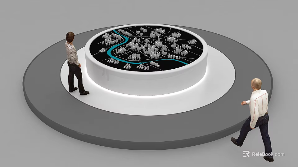 Commercial Display Equipment With Circular Platform And Illuminated City Model For Visitors 3d model 