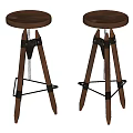 Stylish Brown Wooden Bar Stools With Three Legs And Black Metal Accents