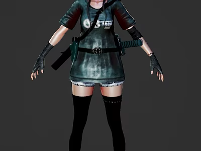 Warrior Character In Green 05 Label Outfit With Black Wolf Companion Standing Together 3d model