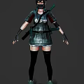 Warrior Character In Green 05 Label Outfit With Black Wolf Companion Standing Together